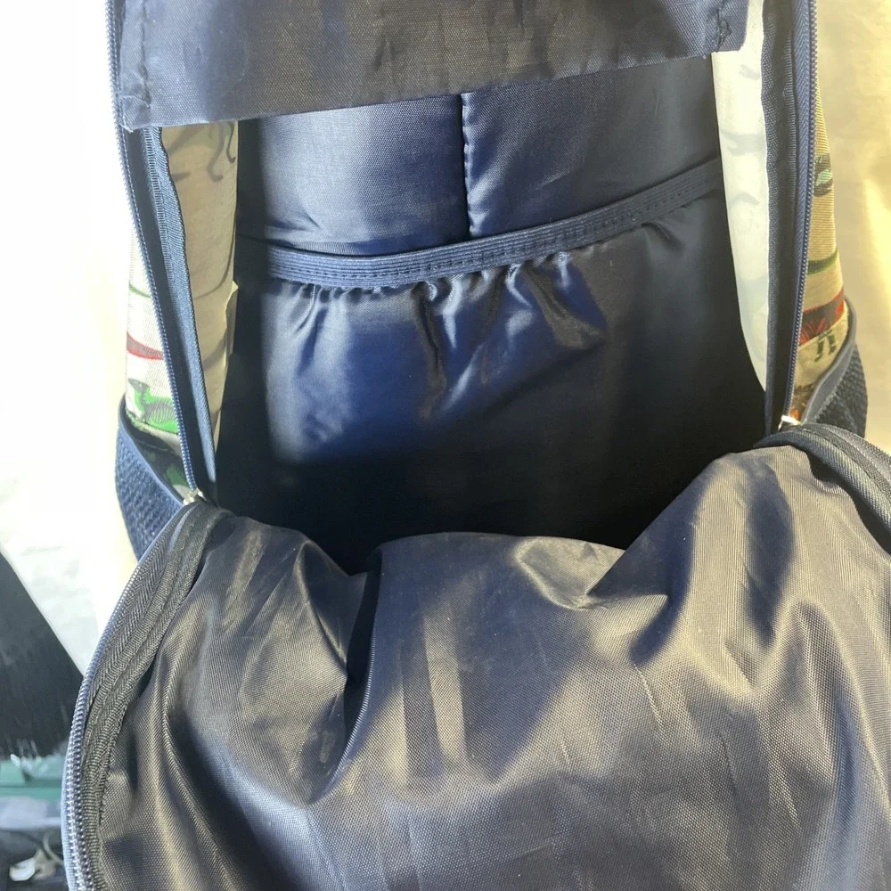Tommy Bahama Kids Backpack Bag Navy Blue/Grey Colorful Dinosaurs 4 Zip‎ Pockets